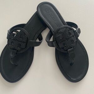 SPARKLY Authentic Tory Burch Miller Sandals Black Metal Embellished size 6.5